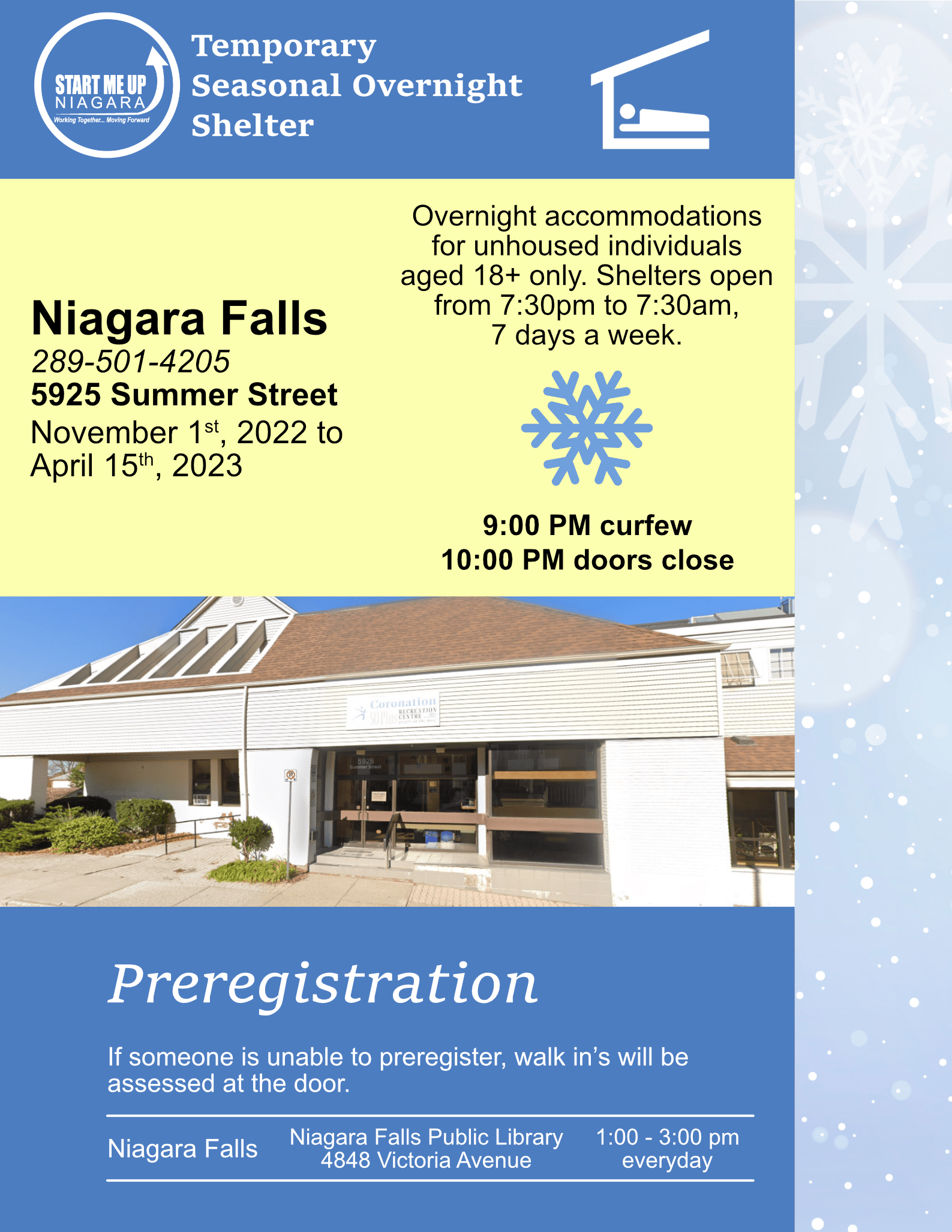 Temporary Seasonal Overnight Shelter Start Me Up Niagara Emergency Homeless Winter Shelter
